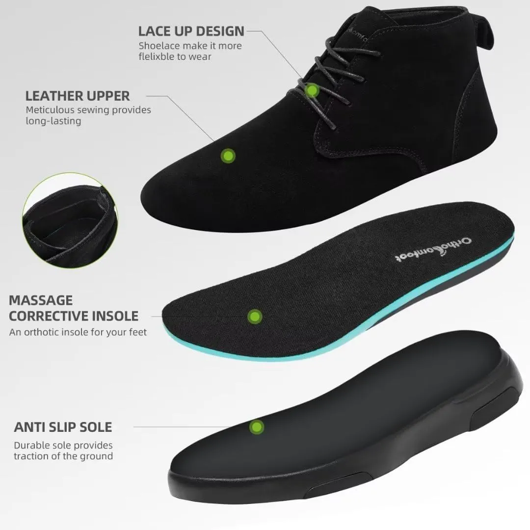 OrthoComfoot Men's Orthopedic Ankle Boots Walking Shoes: Arch Support Leather Dress Oxfords for Plantar Fasciitis, Comfortable Orthotic Fashion Sneakers for Foot Heel Pain Relief