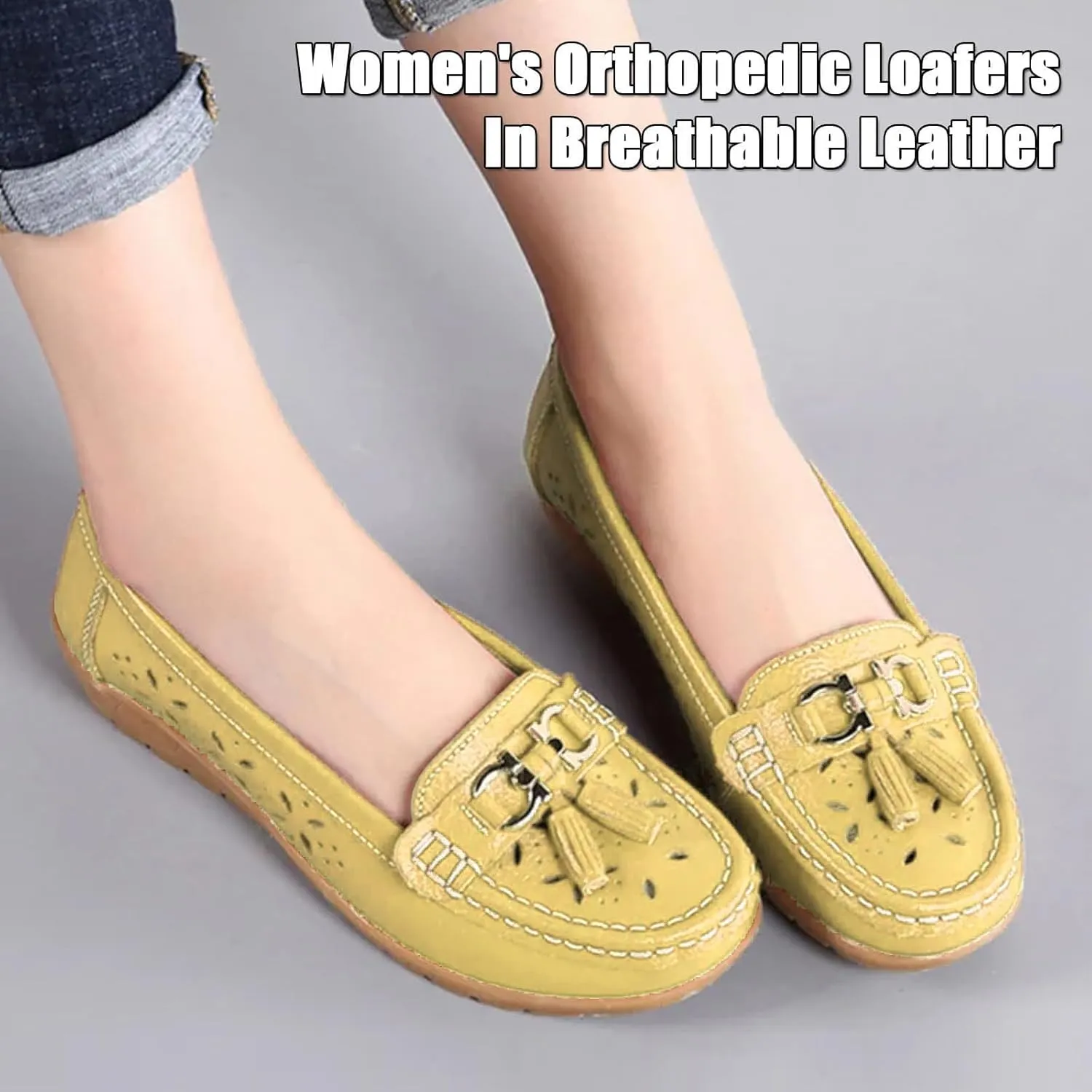 Orthopedic Women Summer Slip On Loafers Breathable Leather Comfortable Walking Shoes for Work Casual Wear