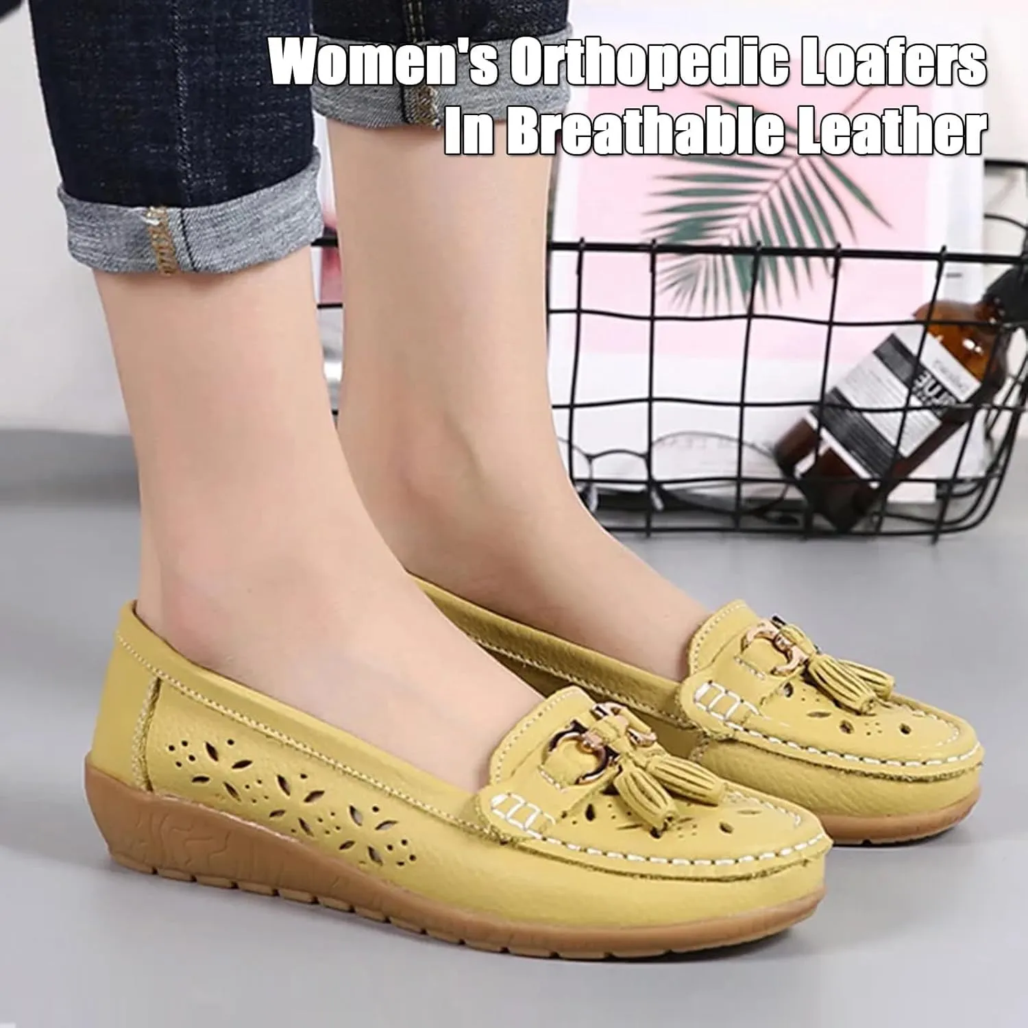 Orthopedic Women Summer Slip On Loafers Breathable Leather Comfortable Walking Shoes for Work Casual Wear