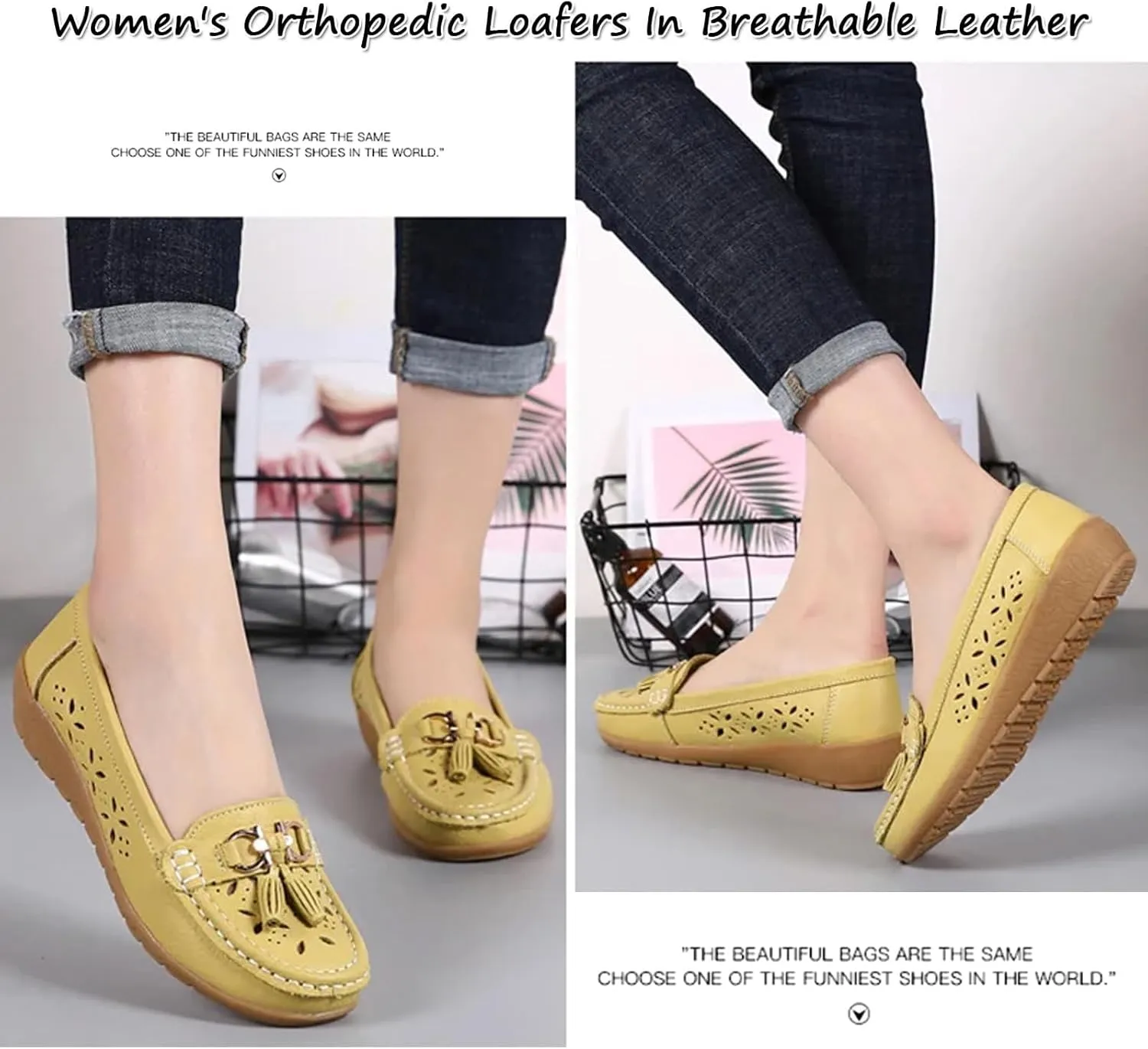 Orthopedic Women Summer Slip On Loafers Breathable Leather Comfortable Walking Shoes for Work Casual Wear