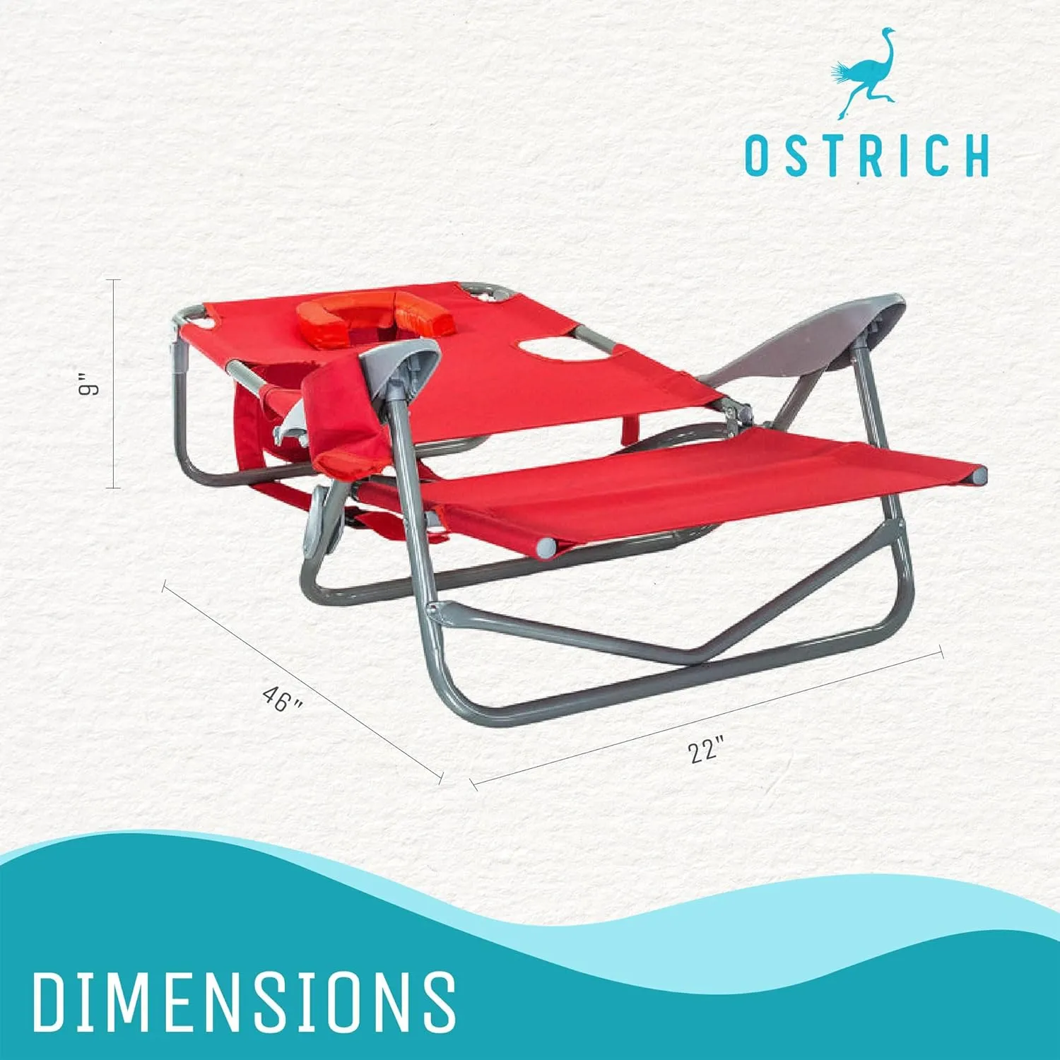 Ostrich On-Your-Back Portable 9.6-Pound Folding Reclining Outdoor Camping Lawn Chair with 5 Adjustable Positions, Red (4 Pack)