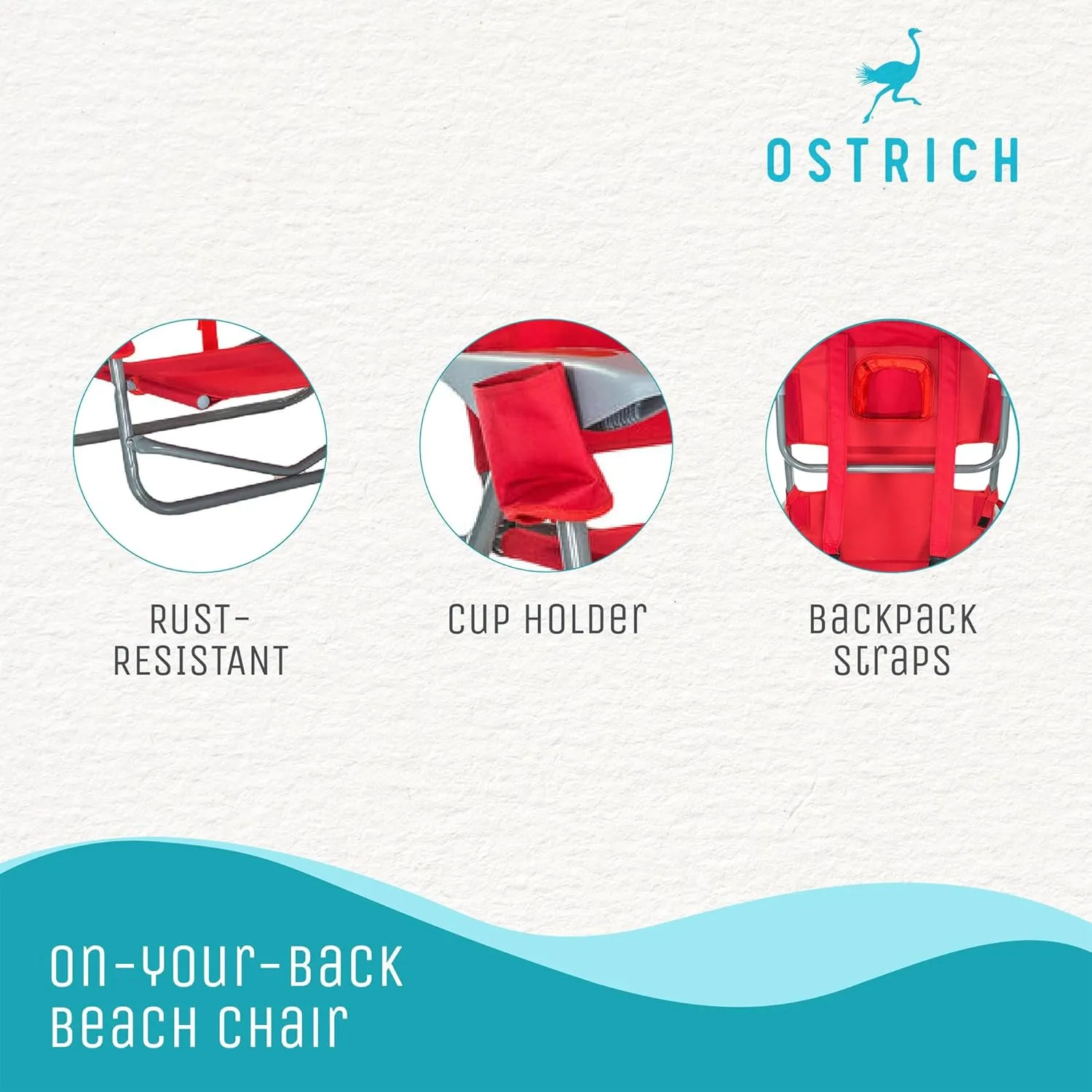 Ostrich On-Your-Back Portable 9.6-Pound Folding Reclining Outdoor Camping Lawn Chair with 5 Adjustable Positions, Red (4 Pack)