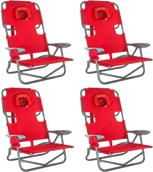 Ostrich On-Your-Back Portable 9.6-Pound Folding Reclining Outdoor Camping Lawn Chair with 5 Adjustable Positions, Red (4 Pack)
