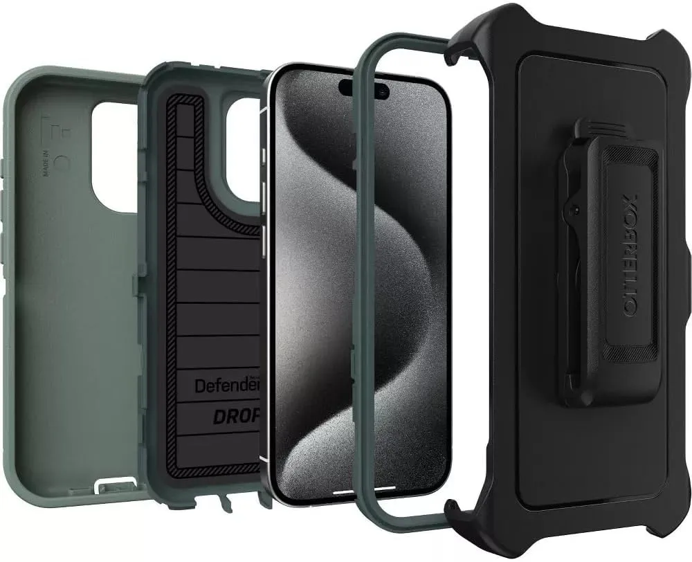 OtterBox iPhone 15 Pro (Only) - Defender Series Case - Forest Ranger (Green) - Screenless - Rugged & Durable - with Port Protection - Holster Clip Includes - Microbial Defense Protection