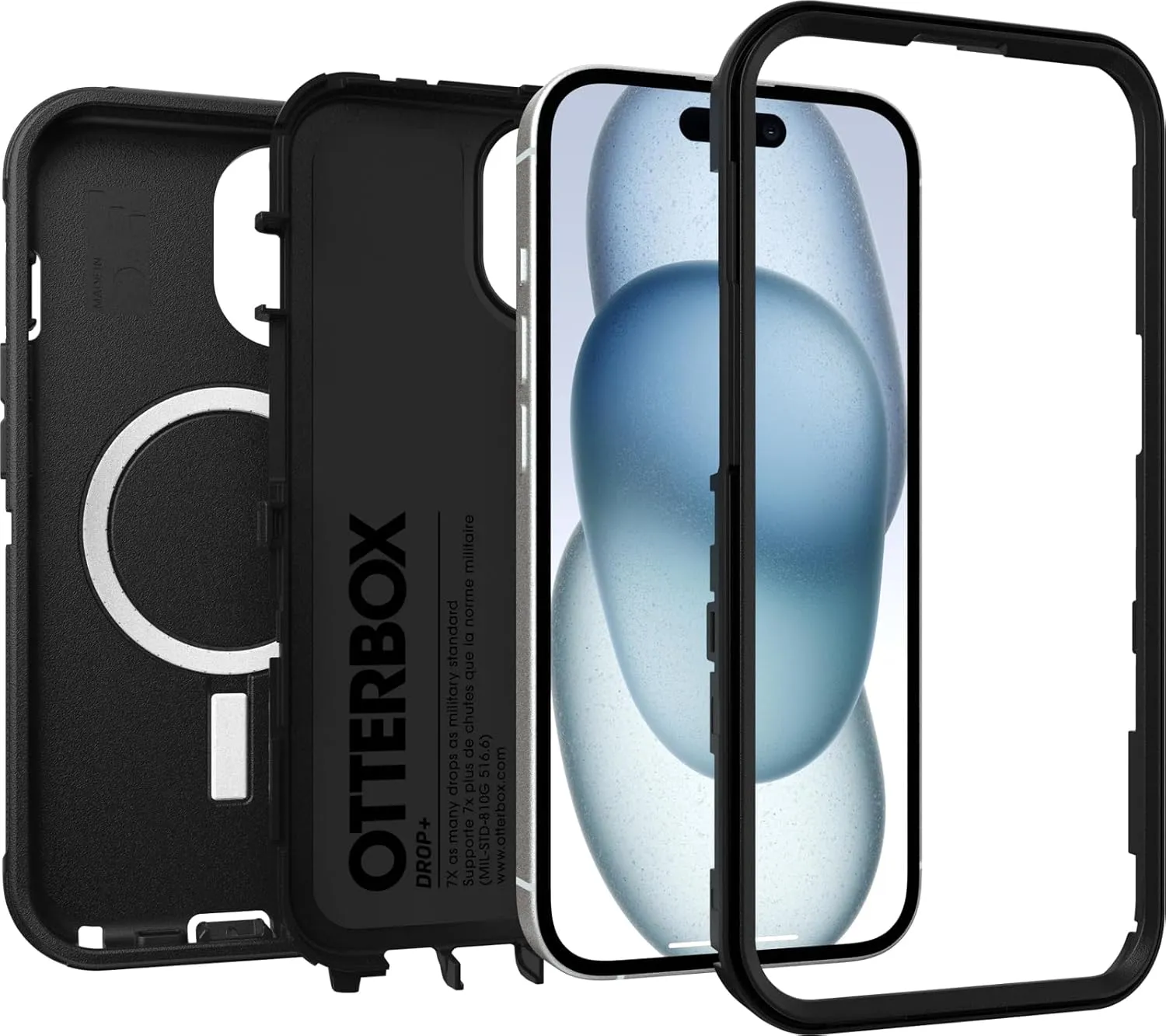 OtterBox iPhone 16e, 15, 14, & 13 Defender Series - Black, screenless, rugged & durable, with port protection, snaps to MagSafe