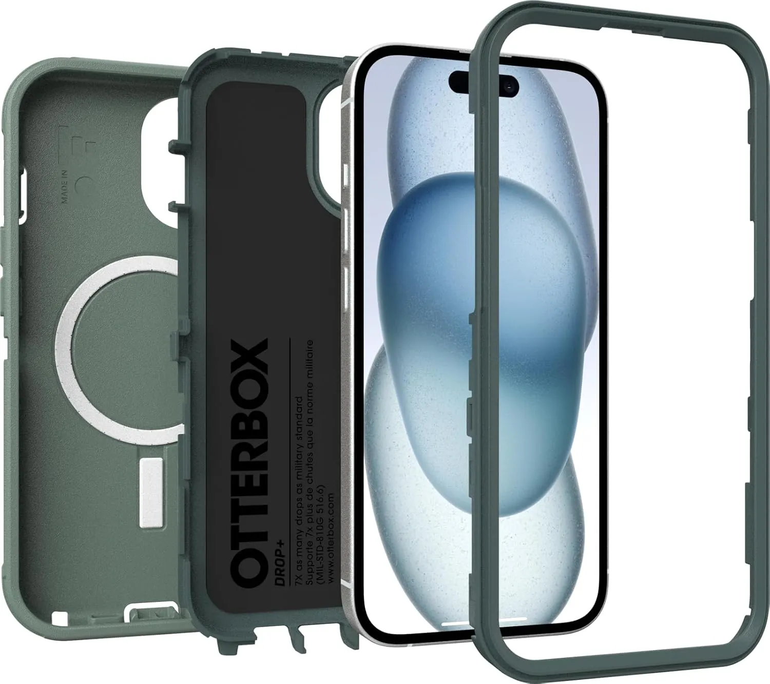 OtterBox iPhone 16e, 15, 14, & 13 Defender Series - Forest Ranger Green, screenless, rugged & durable, with port protection, snaps to MagSafe