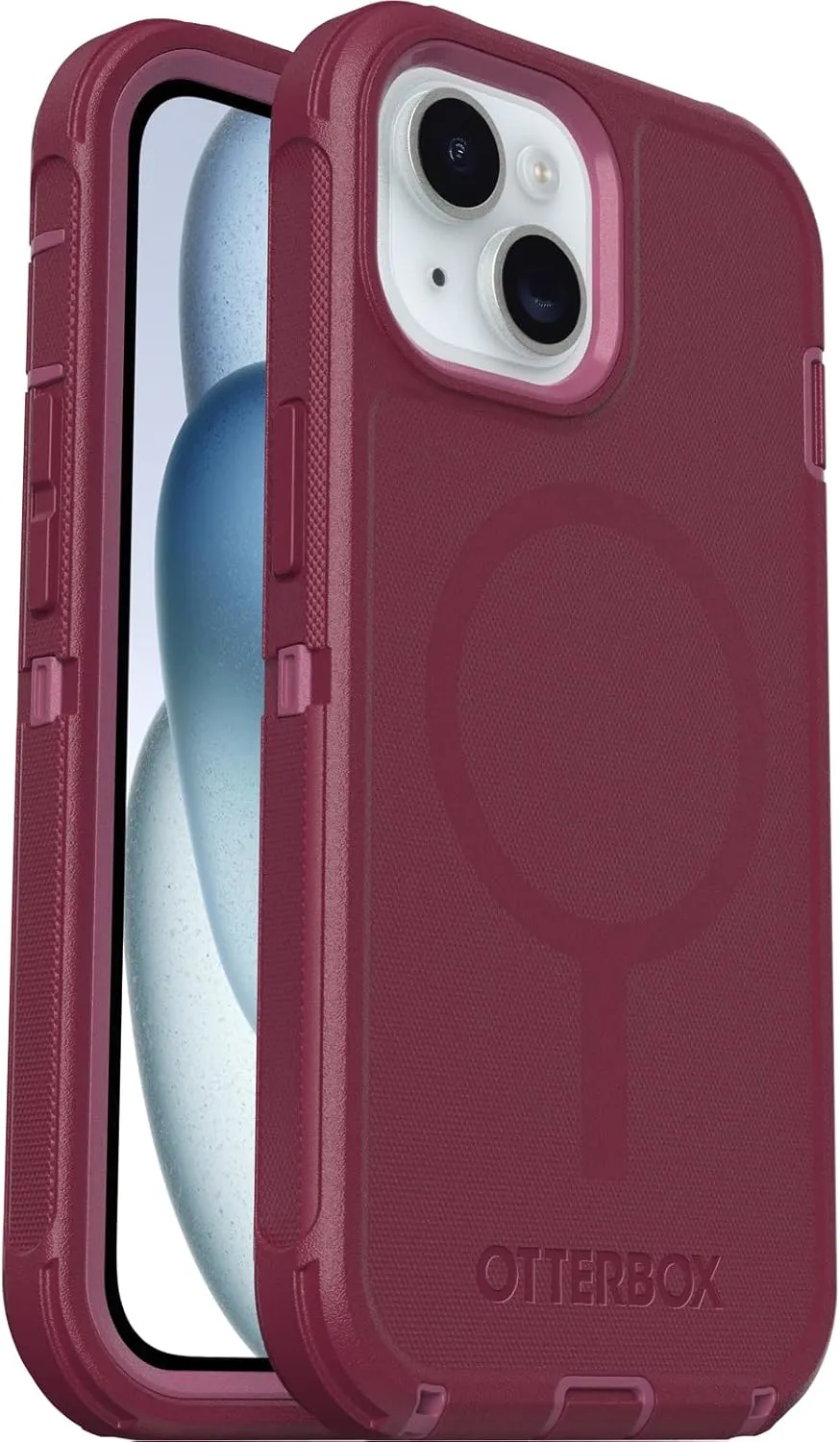 OtterBox iPhone 16e, 15, 14, & 13 Defender Series - Foxberry Pink, screenless, rugged & durable, with port protection, snaps to MagSafe