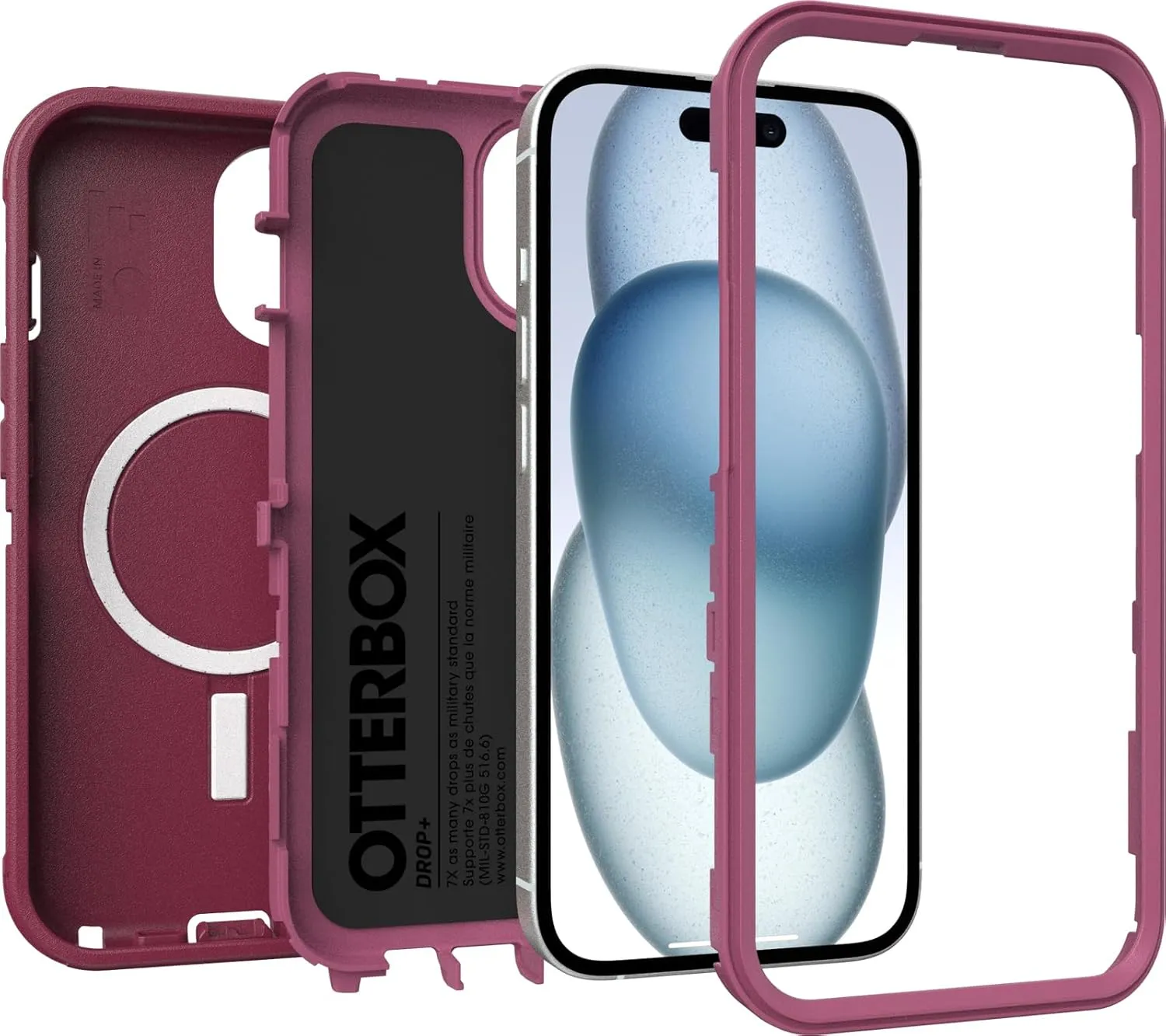 OtterBox iPhone 16e, 15, 14, & 13 Defender Series - Foxberry Pink, screenless, rugged & durable, with port protection, snaps to MagSafe