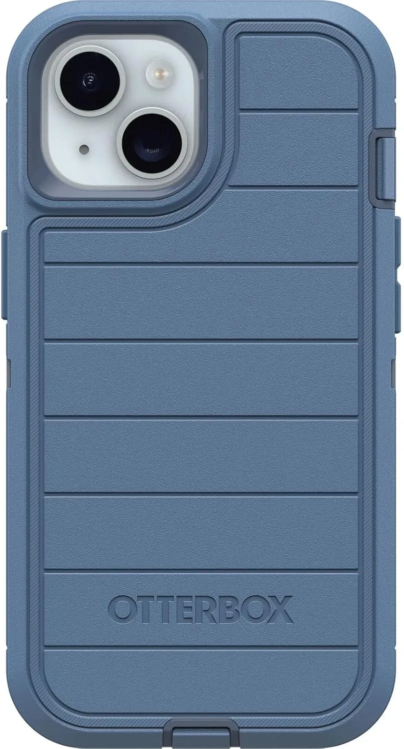 OtterBox iPhone 16e, iPhone 15, iPhone 14, & iPhone 13 (Only) Defender Series Case - Baby Blue Jeans - Rugged & Durable - with Port Protection - Holster Clip Includes - Microbial Defense Protection