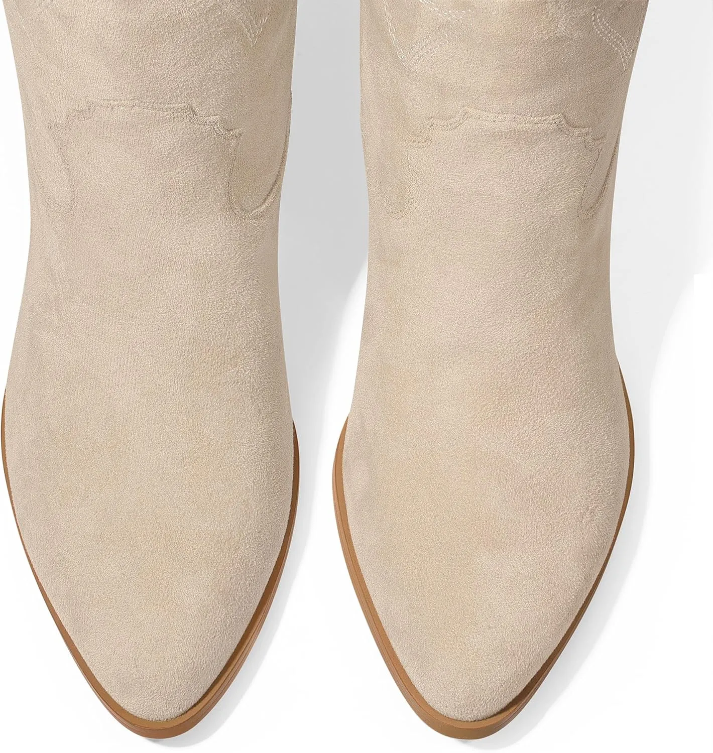 Ouepiano White Cowgirl Boots Women Cowboy Knee High Tall Boots Chunky Heel Pointed Toe Pull-On Western Wide Calf Boats Country Fashion