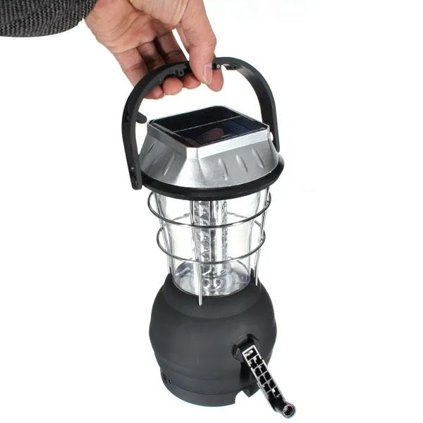 Outdoor 36 LEDS Solar Light Lantern Rechargeable Tent Lamp Hand Crank Dynamo for Camping Hiking Black