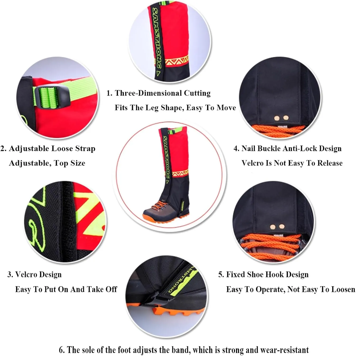 Outdoor Gaiters, Kid' Waterproof Hiking Gaiters with Upgraded Rubber Foot Strap, Adjustable Snow Boot Gaiters for Walking, Cycling Fenders