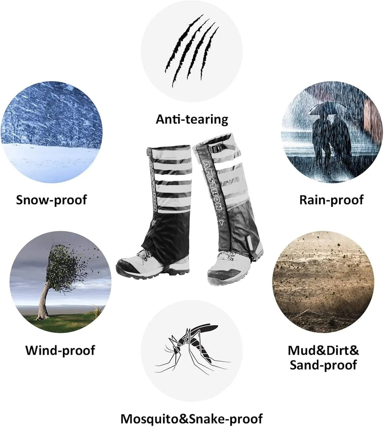 Outdoor Gaiters, Kid' Waterproof Hiking Gaiters with Upgraded Rubber Foot Strap, Adjustable Snow Boot Gaiters for Walking, Cycling Fenders