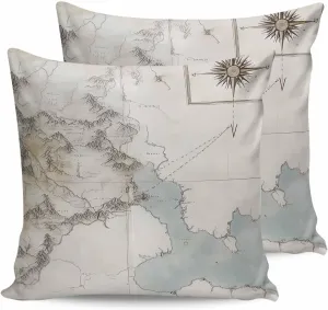 Outdoor Pillows Throw Pillow Covers 16x16 Inch, Vintage Medieval Map Waterproof Decorative Pillow Covers, Nature Mountain Polyester Garden Cushion Pillowcases for Patio Couch Decoration Set of 2