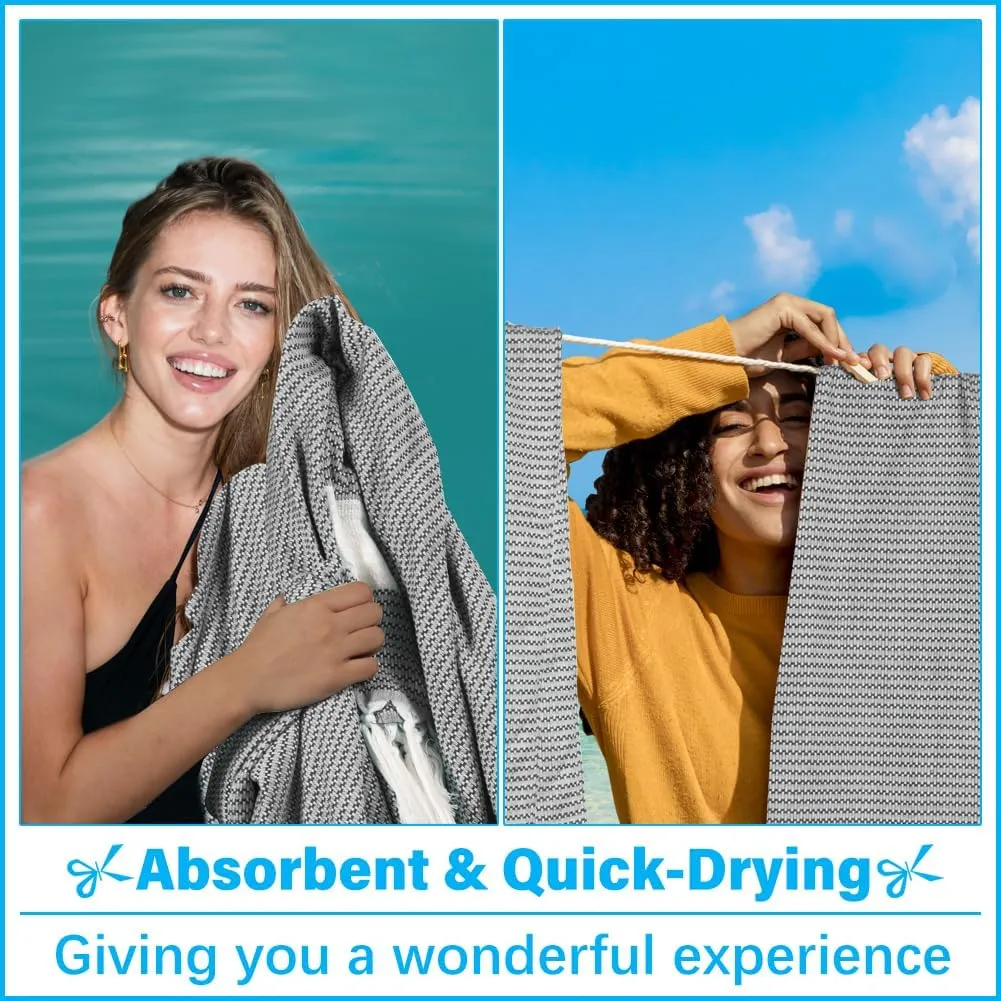Oversized Turkish Beach Towel Blanket XXL Cotton Sandproof Towels Boho Woven Extra Large Big Sand Free Giant Throw Thick Blankets Huge Quilt XL Picnic Camping Necessities Cloud For Adult Gifts Black