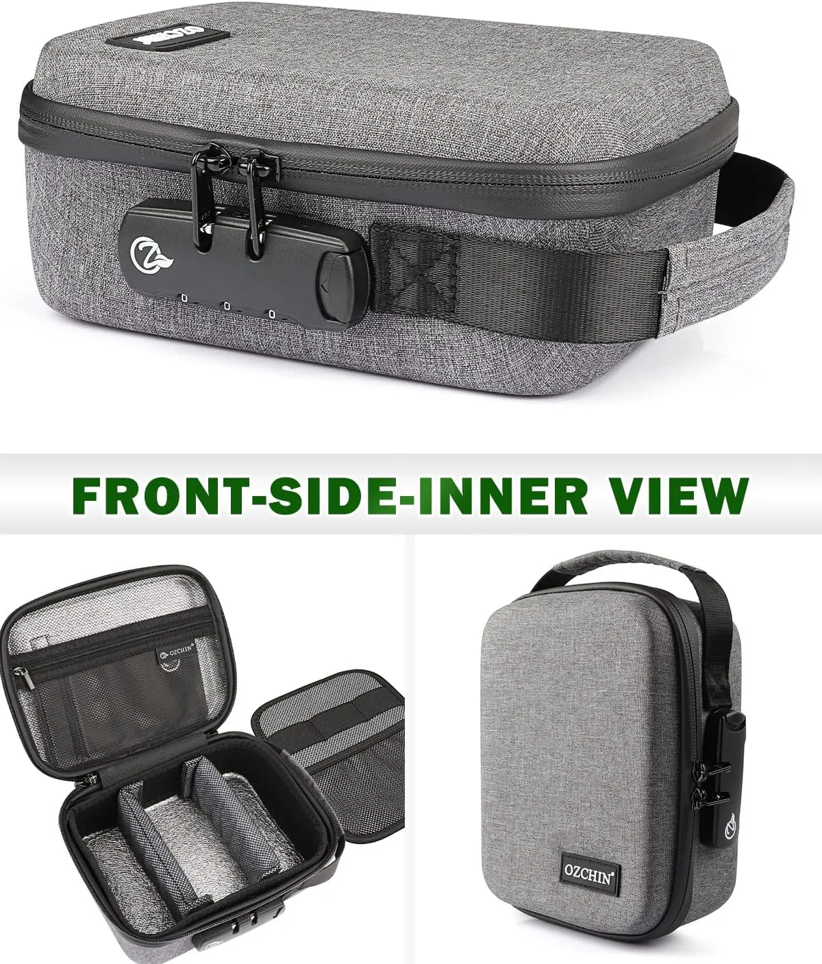 OZCHIN Smell Proof Bag with Combination Lock Shockproof Hard Shell Carrying Case Smoking Tobacco Bag Odorless Pouch Medicine Organizer Case Container Travel Bag (Grey) 8.07" x 6.69" x 3.50"