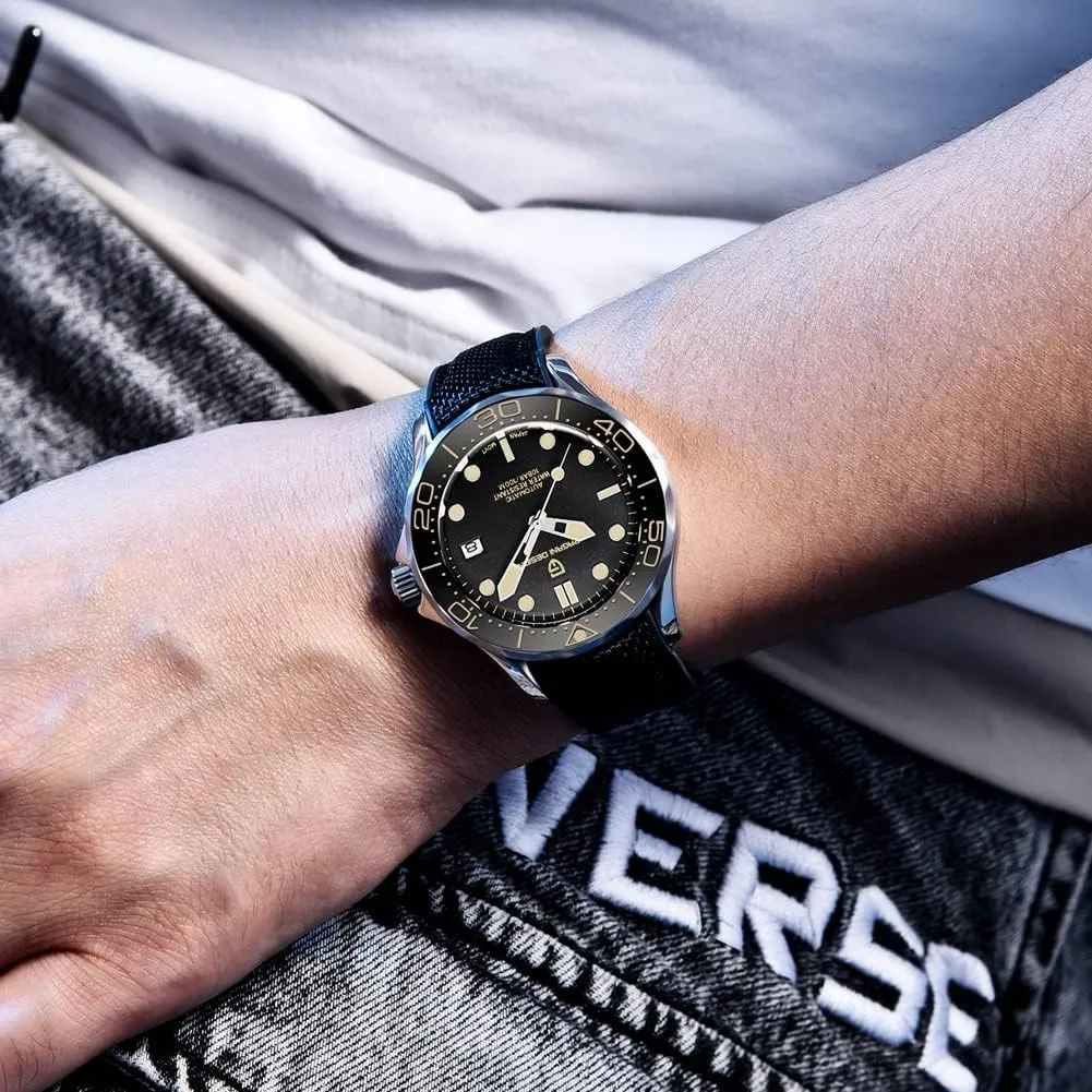 Pagani Design 007-Model Automatic Diving Watches for Men NH35 Movement, Stainless Steel Materials, Rotating Ceramic Bezel, Sapphire Domed Mirror, 100M Waterproof Mechancial Self Winding Wrist Watch