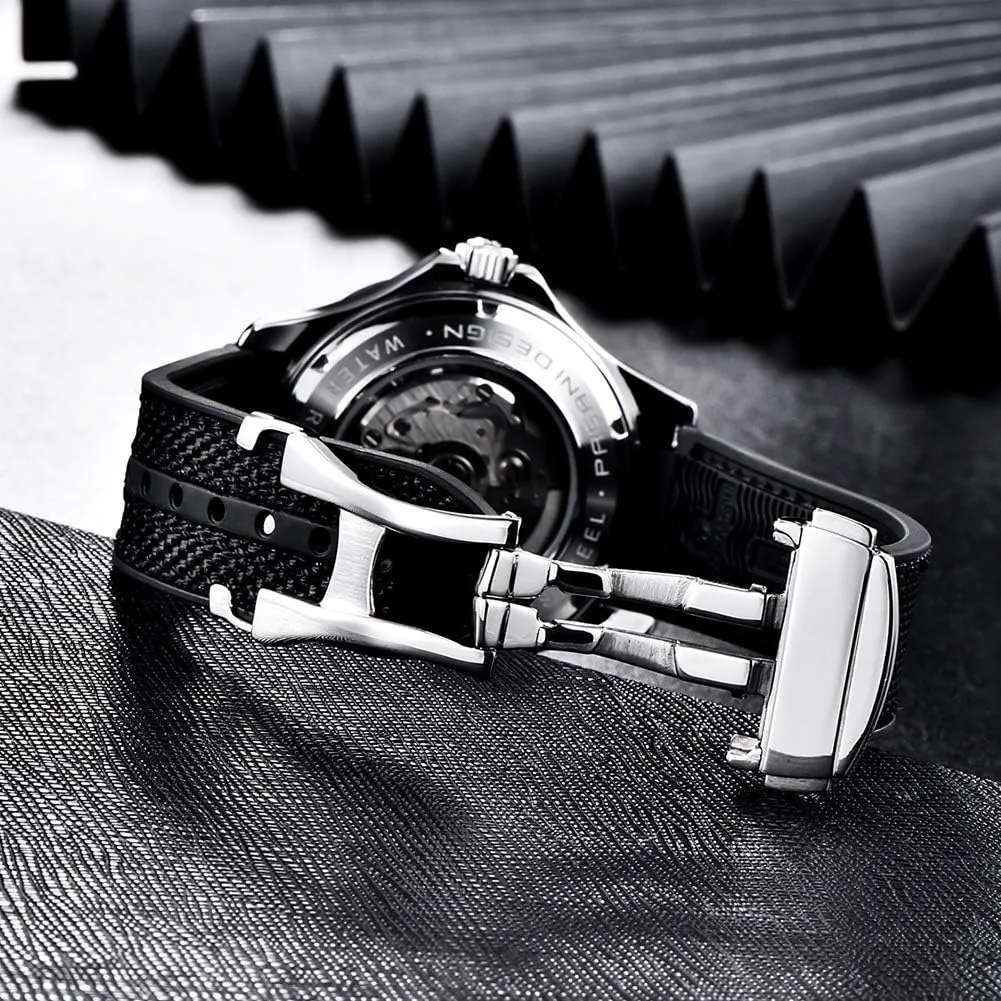 Pagani Design 007-Model Automatic Diving Watches for Men NH35 Movement, Stainless Steel Materials, Rotating Ceramic Bezel, Sapphire Domed Mirror, 100M Waterproof Mechancial Self Winding Wrist Watch