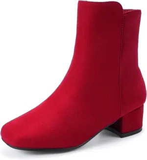 PANDANINJIA Alyssa Girls Fashion Boots Square-Toe Dress Boots Low Heel Ankle Booties with Zipper for Toddler Little Kids Big Kids
