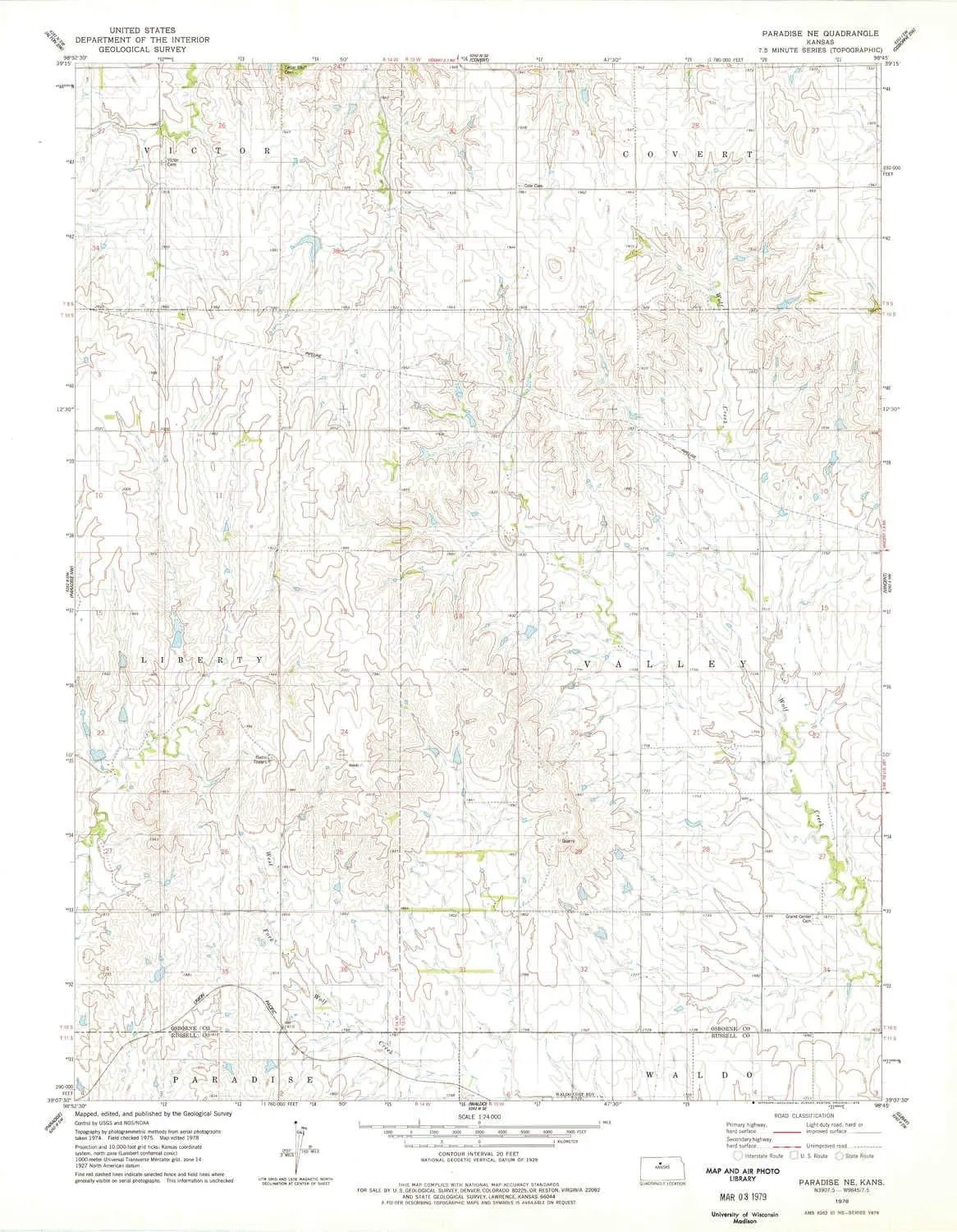 Paradise NE KS topo map, 1:24000 Scale, 7.5 X 7.5 Minute, Historical, 1978, Updated 1979, 27.03 x 21.02 in