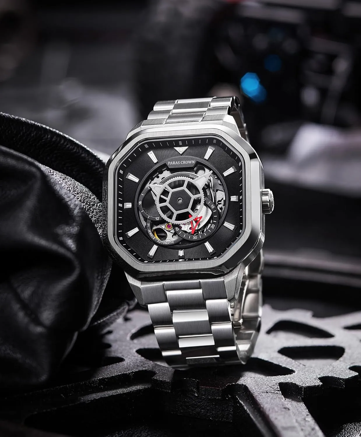 Paras Crown Automatic Watches for Men Mechanical Watch Stainless Case 50M Waterproof Fashion Luxury Wrist Watches for Men Stainless Steel Strap
