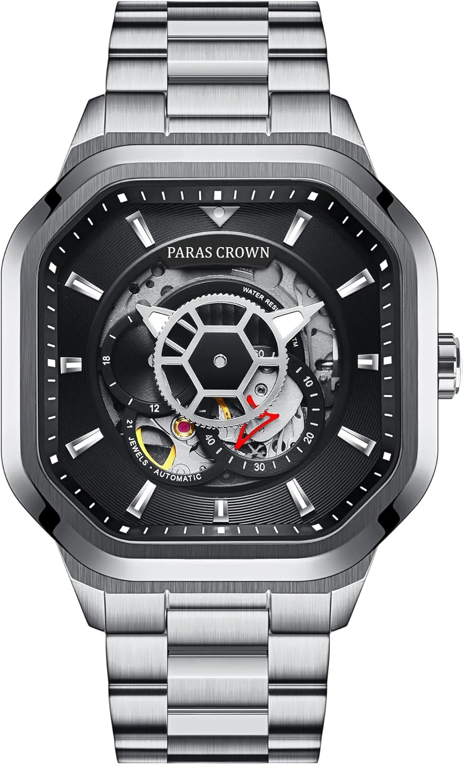 Paras Crown Automatic Watches for Men Mechanical Watch Stainless Case 50M Waterproof Fashion Luxury Wrist Watches for Men Stainless Steel Strap