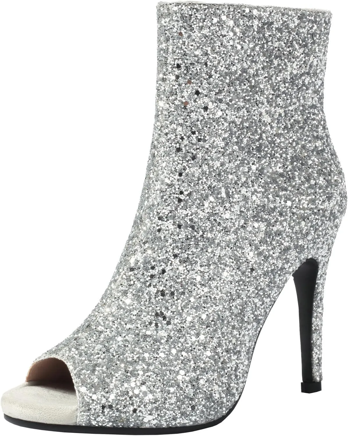 Parisuit Womens Peep Toe Stiletto Booties Sparkly Sequin Glitter Ankle Boots Wedding Heeled Shoes