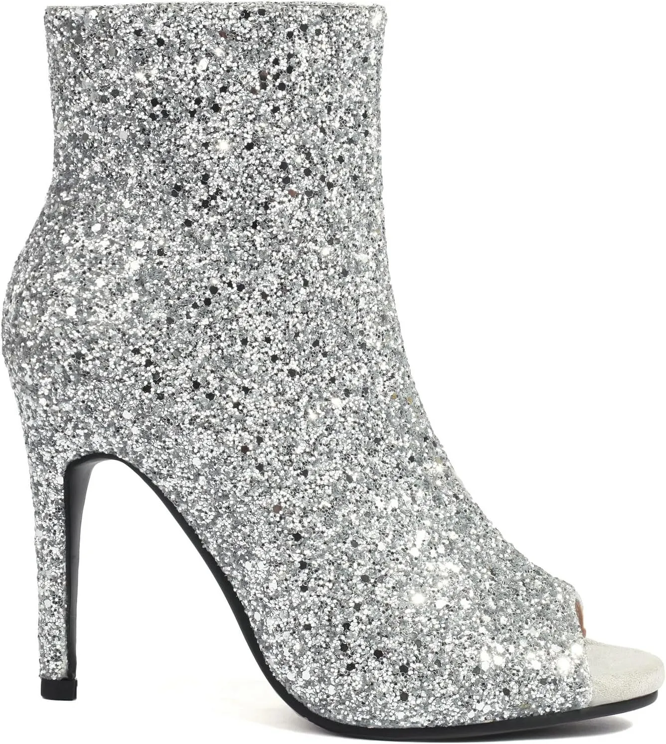 Parisuit Womens Peep Toe Stiletto Booties Sparkly Sequin Glitter Ankle Boots Wedding Heeled Shoes