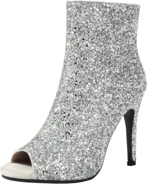 Parisuit Womens Peep Toe Stiletto Booties Sparkly Sequin Glitter Ankle Boots Wedding Heeled Shoes