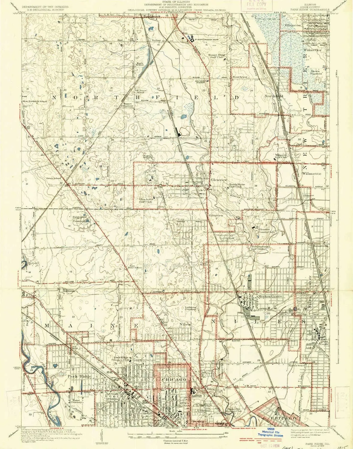 Park Ridge IL topo map, 1:24000 Scale, 7.5 X 7.5 Minute, Historical, 1929, 24.8 x 19.4 in