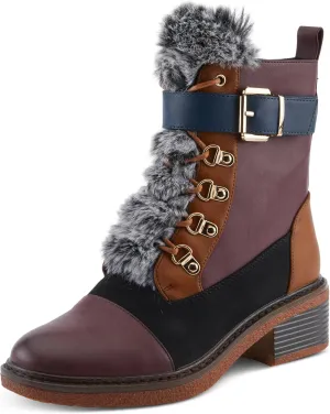 PATRIZIA Hilvia Women's High Heel Lace-Up Combat Boots with Faux Fur & Zipper