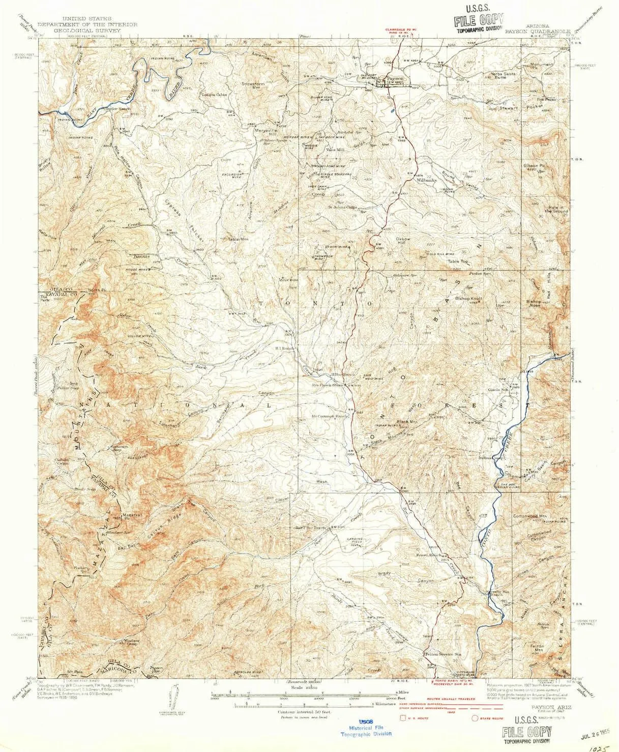 Payson AZ topo map, 1:62500 Scale, 15 X 15 Minute, Historical, 1942, 20.8 x 17 in