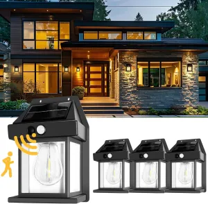 pearlstar Solar Wall Lights Outdoor,Dusk to Dawn Porch Lights Fixture,Solar Wall Lantern with 3 Modes & Motion Sensor,Waterproof Outdoors Motion Light for Garden Yard Patio Fence Outside Decorative