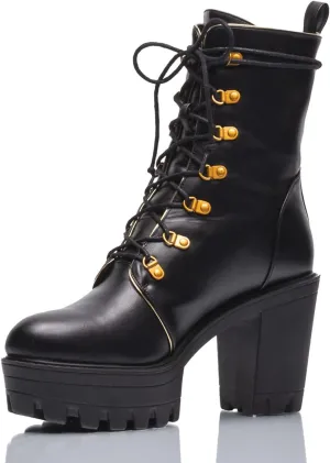 Peculiarity Women’s Chunky Heel Platform Boots – Size 13 – Black – Lace-Up Mid-Ankle Boots for Extended Sizes 10-15 – Stylish & Comfortable Year-Round/Fall/Winter Boots