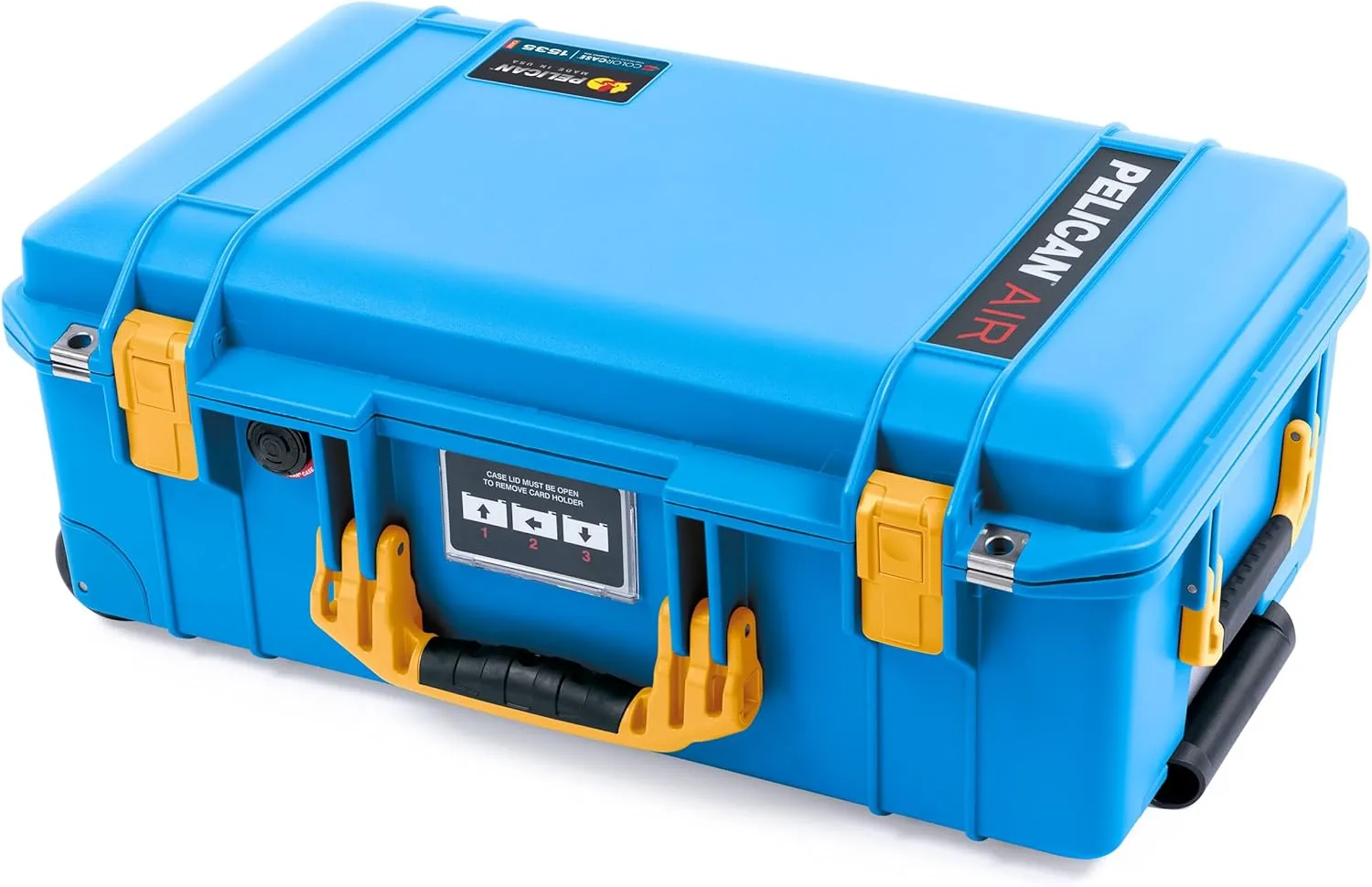 Pelican Air 1535 Electric Blue Carry-on Case - Medium Size Waterproof Case with Yellow Handles & Latches