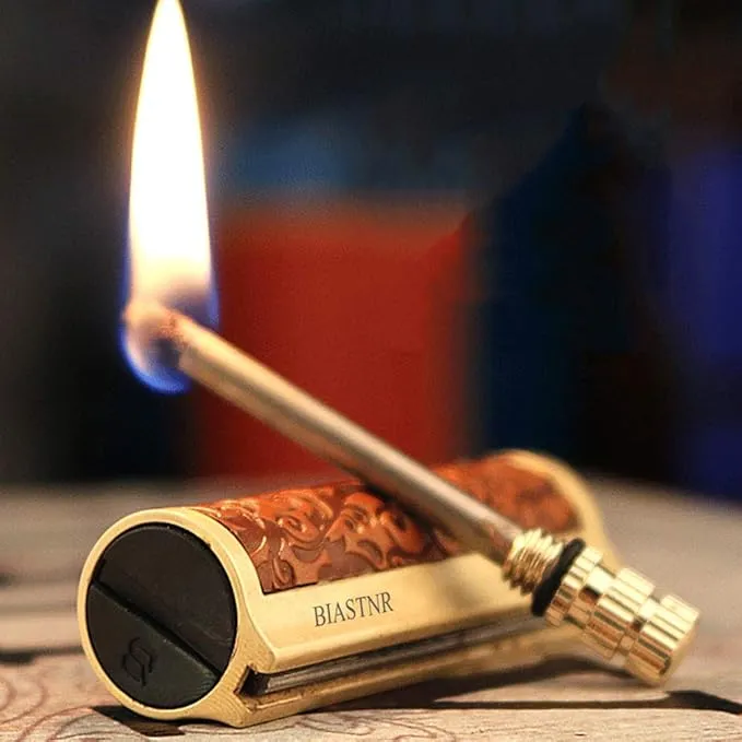 Permanent Match, Keychain Matchstick Fire Starter Immortal Lighter, Flint Match Stick Kerosene Refillable Lighter for Outdoor Camping Survival, yellow