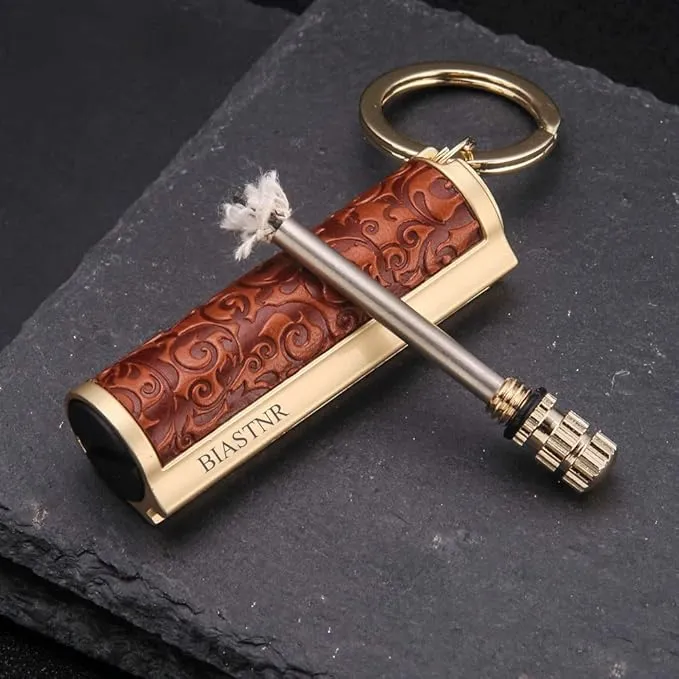 Permanent Match, Keychain Matchstick Fire Starter Immortal Lighter, Flint Match Stick Kerosene Refillable Lighter for Outdoor Camping Survival, yellow