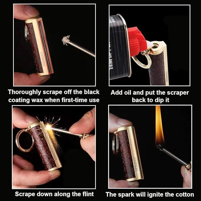 Permanent Match, Keychain Matchstick Fire Starter Immortal Lighter, Flint Match Stick Kerosene Refillable Lighter for Outdoor Camping Survival, yellow