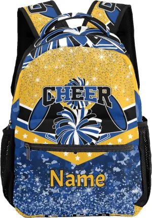 Personalized Blue Gold Cheer Cheerleader Shoulders Bags Daypack with Name School Bookbag for Sports Party Traveling