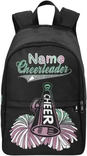 Personalized Cheer Green Pink Cheerleader Backpack with Name Custom Travel Daypack Bag for Man Woman Gifts