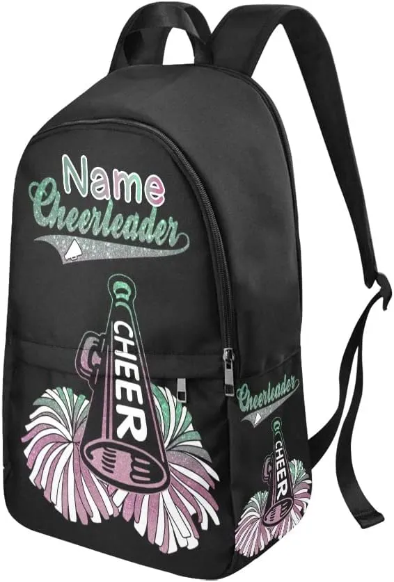 Personalized Cheer Green Pink Cheerleader Backpack with Name Custom Travel Daypack Bag for Man Woman Gifts
