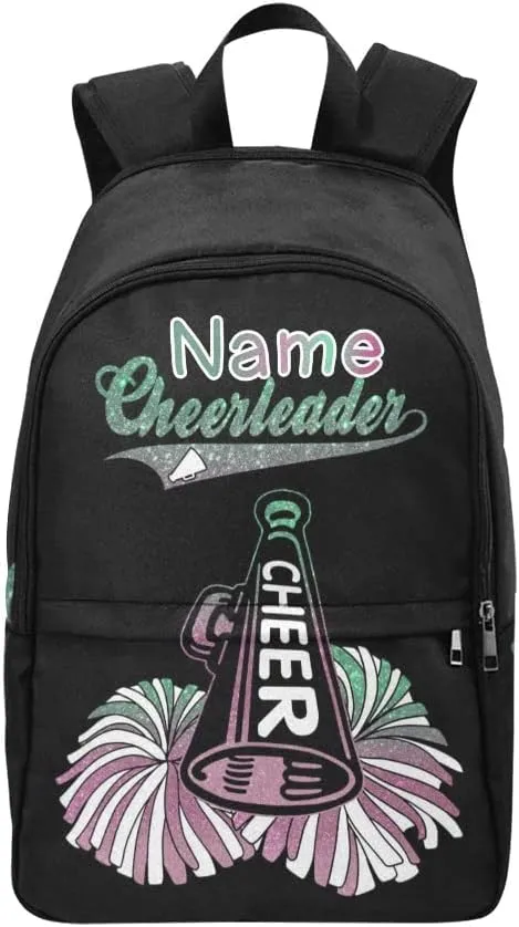 Personalized Cheer Green Pink Cheerleader Backpack with Name Custom Travel Daypack Bag for Man Woman Gifts