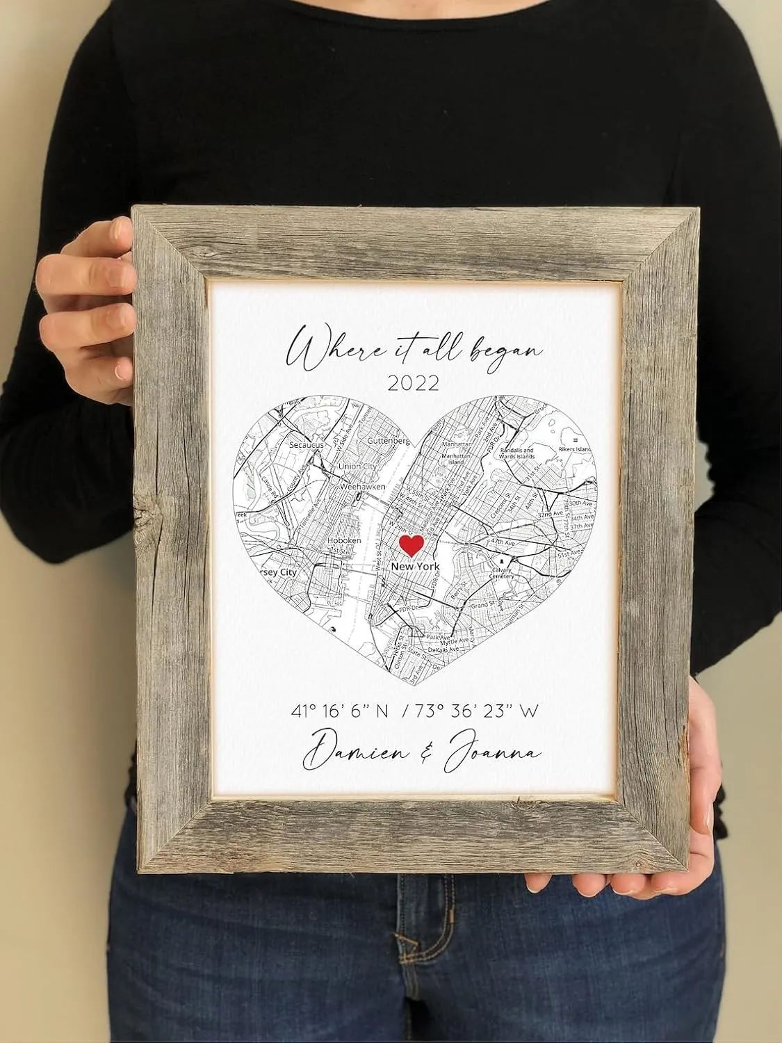 Personalized Couples Map - 'Where We Met' & 'Where It Began', First Date Memory, Black & White Custom Map for Him & Her