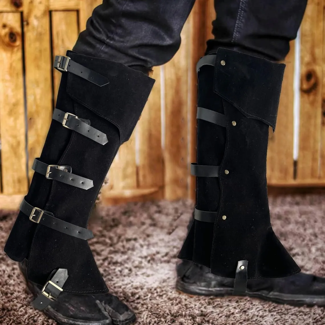 Pirate Leg Covers Medieval and Renaissance Faux Leather Costume Accessories Steampunk Footwear Cover for Boots Halloween Costume Black