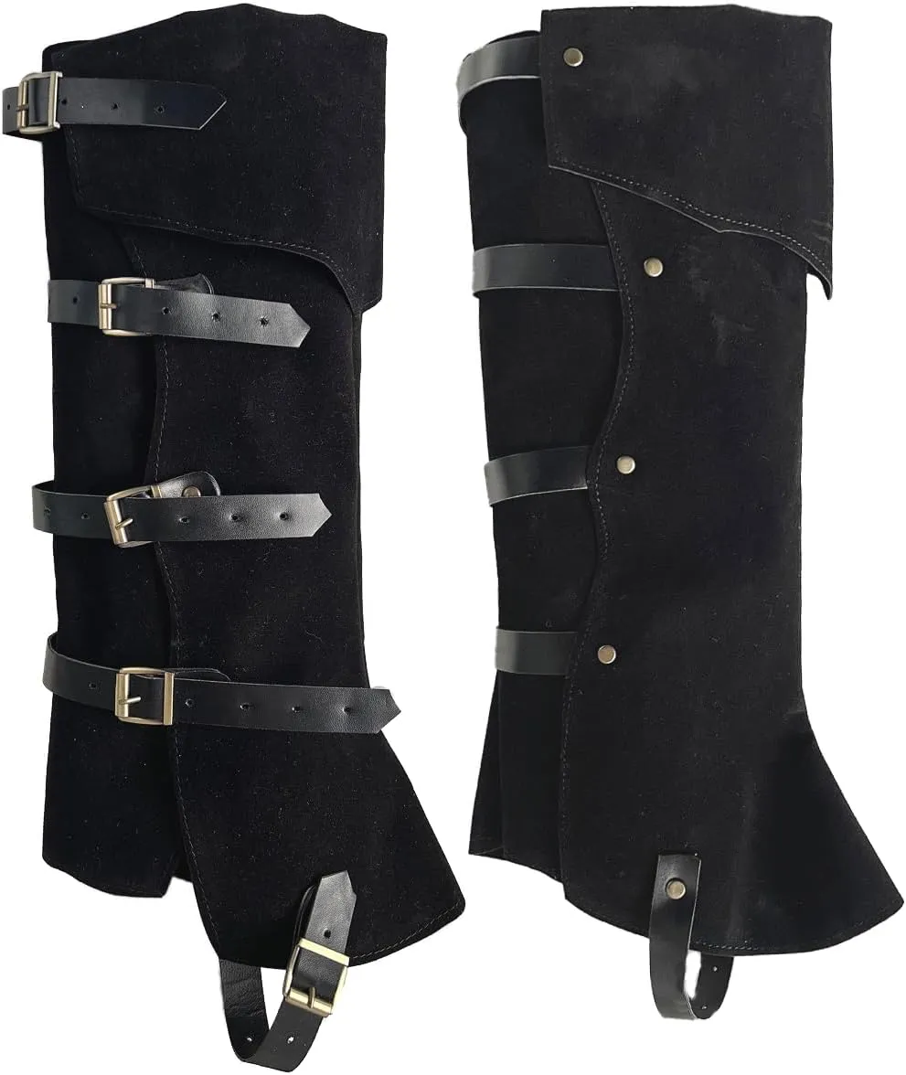 Pirate Leg Covers Medieval and Renaissance Faux Leather Costume Accessories Steampunk Footwear Cover for Boots Halloween Costume Black