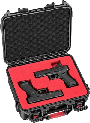Pistol Hard Case, Waterproof & Durable Gun Cases for 2 Handguns, Handgun Case Lockable with 2 Custom Foam Inserts for Gun Storage, 13.8" x 11.8" x 4.9"