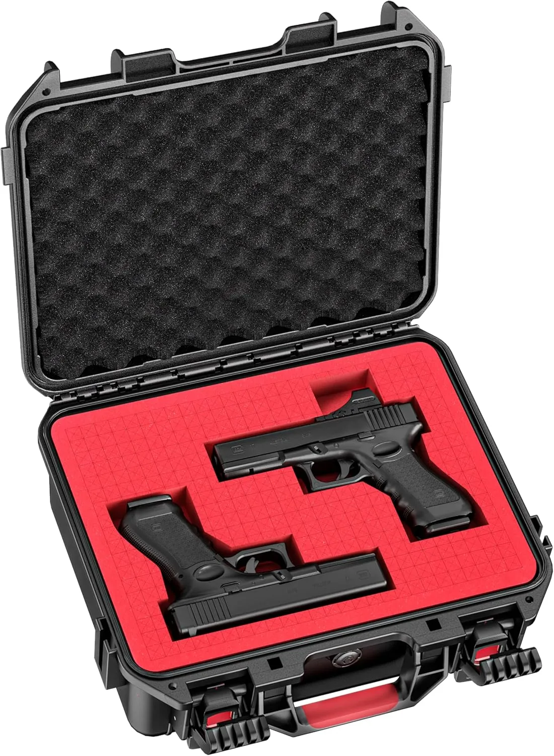 Pistol Hard Case, Waterproof & Durable Gun Cases for 2 Handguns, Handgun Case Lockable with 2 Custom Foam Inserts for Gun Storage, 13.8" x 11.8" x 4.9"