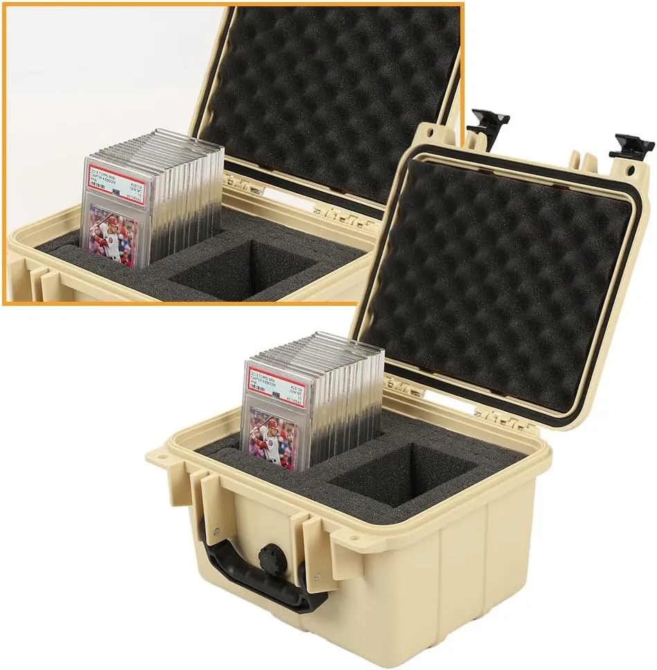 PIT66 Graded Card Storage Box, Compatible with BGS PSA SGC FGS Graded Sports Trading Cards, Deep Travel Size Waterproof Case Slab Holder & Protector, Beige