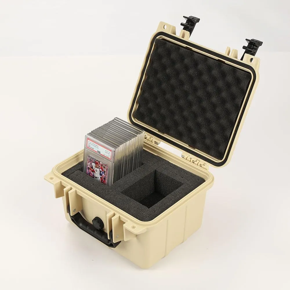 PIT66 Graded Card Storage Box, Compatible with BGS PSA SGC FGS Graded Sports Trading Cards, Deep Travel Size Waterproof Case Slab Holder & Protector, Beige