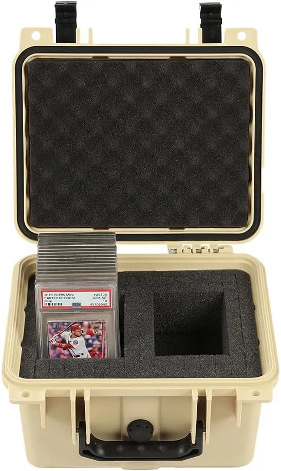 PIT66 Graded Card Storage Box, Compatible with BGS PSA SGC FGS Graded Sports Trading Cards, Deep Travel Size Waterproof Case Slab Holder & Protector, Beige